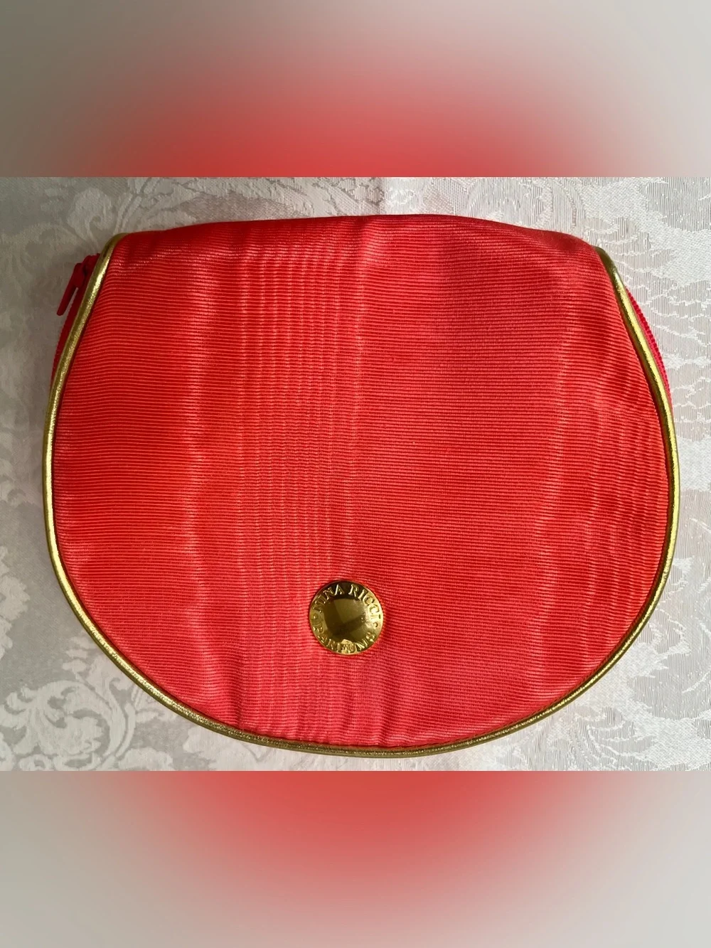 Nina Ricci Cosmetics Pouch in Coral with Gold Trim